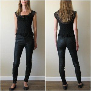 J Brand Suede Leather Legging Black Shimmer 25